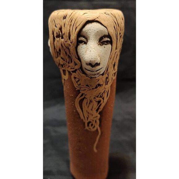 Vintage Jude Holdsworth 3 Faces Studio Pottery Vase 7.25" tall Spaghetti hair te - Picture 7 of 9